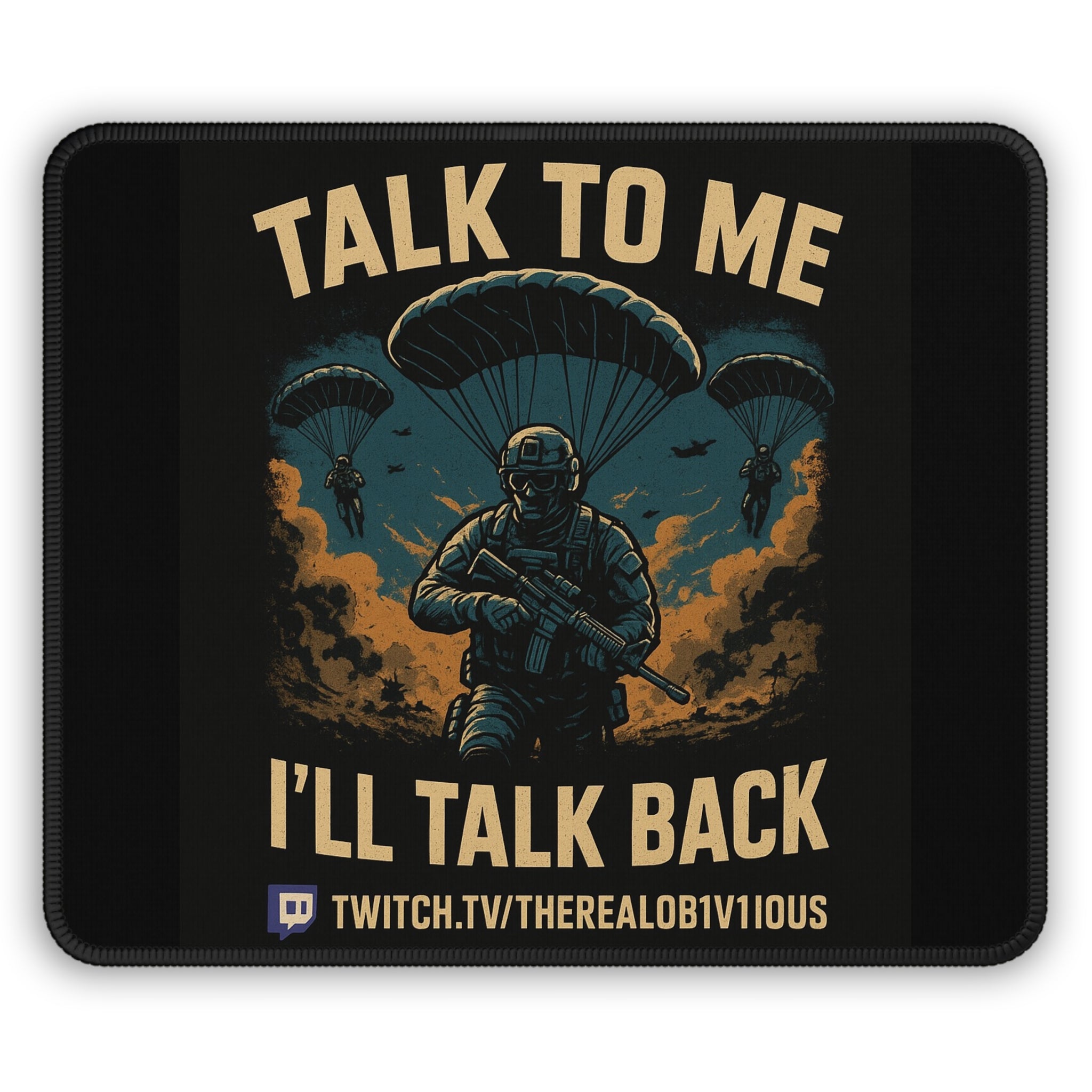 Stylish Gaming Mouse Pad with Military Theme, Talk to Me I'll Talk Back, Gamer Accessories, Desk Decor, Twitch Gift, Battle Royale [...]