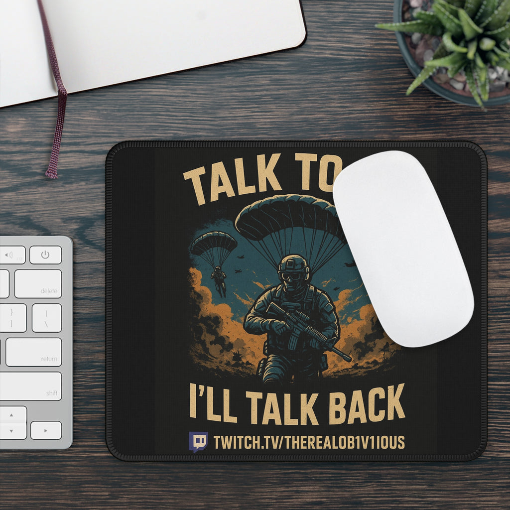 Stylish Gaming Mouse Pad with Military Theme, Talk to Me I'll Talk Back, Gamer Accessories, Desk Decor, Twitch Gift, Battle Royale [...]