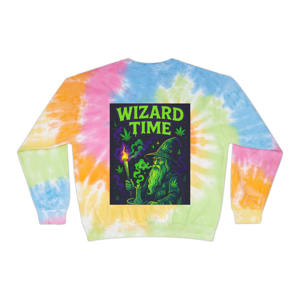 Colorful Wizard Time Tie-Dye Sweatshirt, Unisex Cozy Top, Casual Wear, Festival Outfit, Hippie Gift, Summer Style